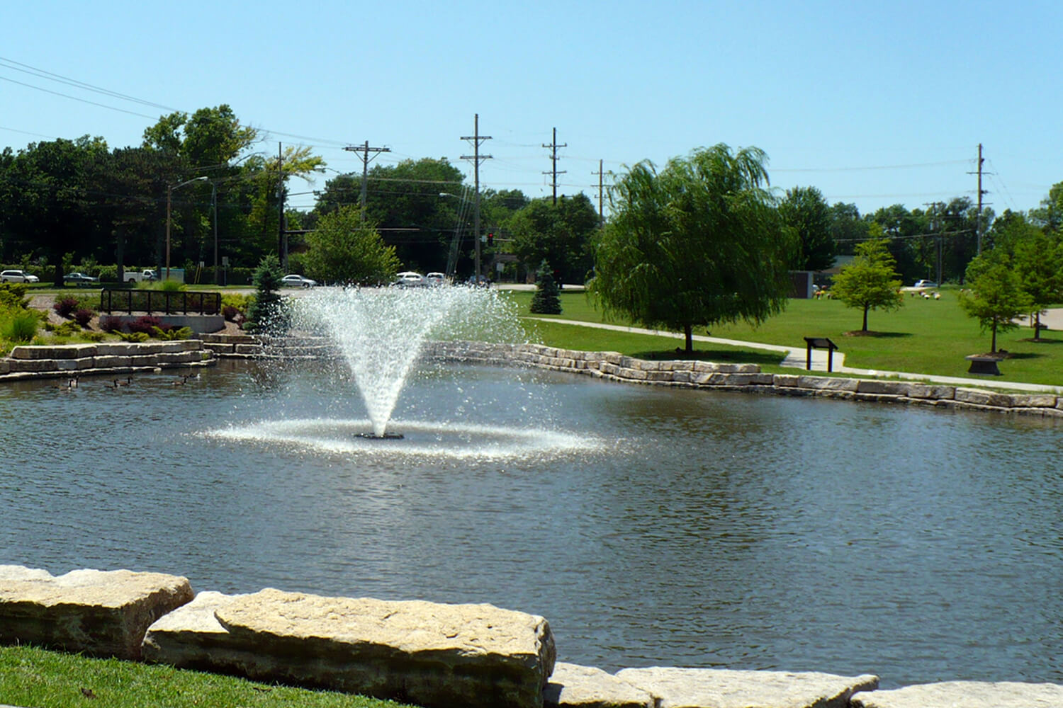 One of Otterbine's Gemini Aerating Fountains in a park