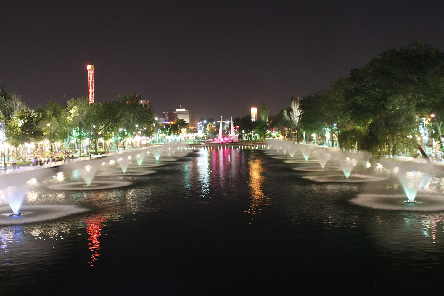 Otterbine aerating fountains compliment beautiful downtown landmarks and structures