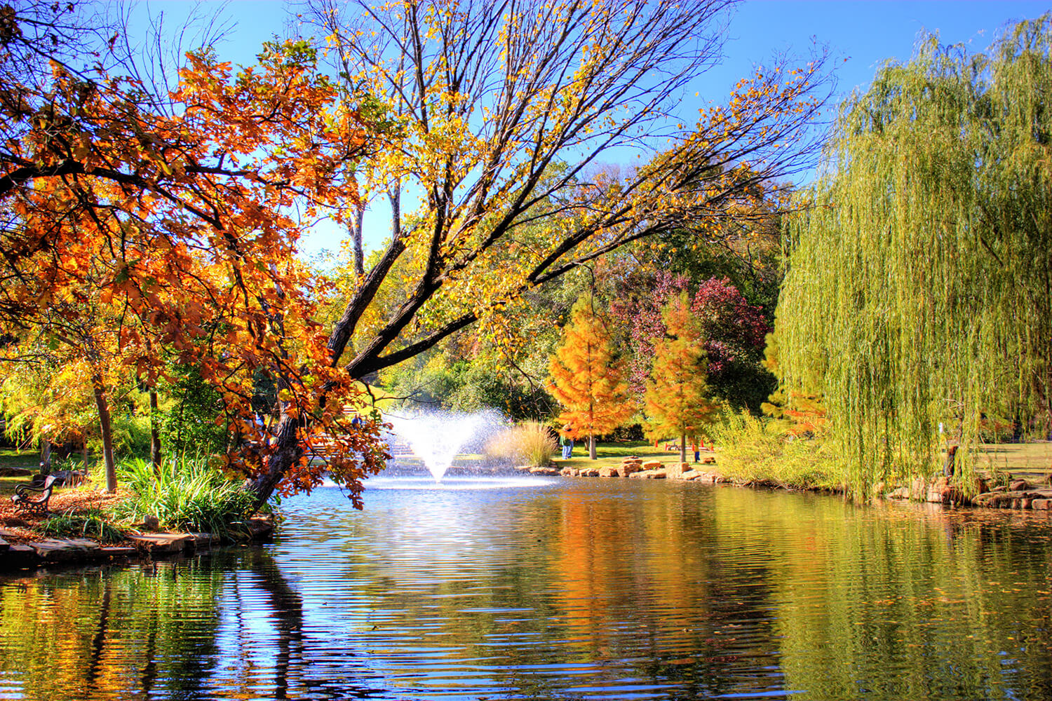 One of Otterbine's Aerating Fountains in a park at fall time